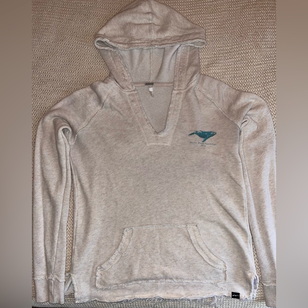 Women's White/Light Gray Hooded Pullover with Teal Whale and Pink Flower Accents